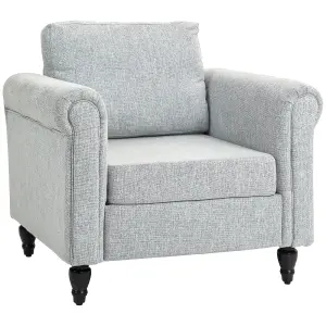 HOMCOM Vintage Armchair Fabric Accent Chair with Wood Legs Light Grey