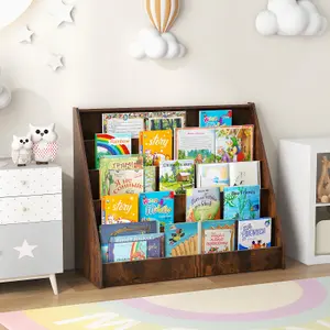 COSTWAY Kids Bookshelf 5-Tier Wooden Children Bookcase Magazine Display Rack