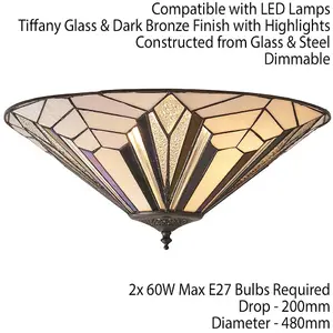 Tiffany Glass Semi-Flush Ceiling Light - Art Deco Round Inverted Shade - i00033