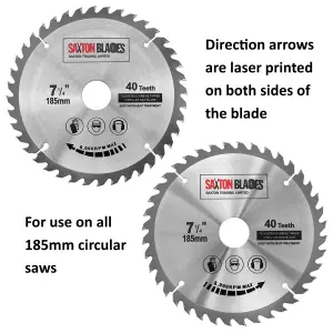 Saxton TCT18540T TCT Circular Saw Blade 185mm x 40 Teeth x 30mm Bore + 16, 20 and 25mm Rings