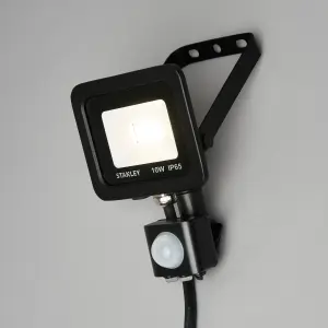 Litecraft Stanley Slimline Black 10 Watt LED IP65 Outdoor Wall Flood Light with PIR Sensor