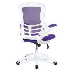 Nautilus Designs Medium Back Office Chair with White Frame & Folding Arms, Purple