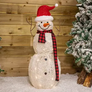 95cm Battery Operated Light up Christmas Snowman in Santa Hat with Warm White LEDs