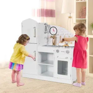 Costway Kids Wooden Kitchen Playset Pretend Play Toy Cooking Role w/ Cookware Accessorie