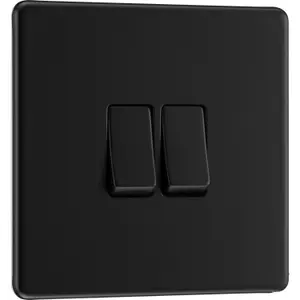 BG Flatplate Screwless 20A Double Wall Light Switch, Matt Black