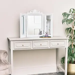 Melody Maison White Ornate Dressing Table Triple Mirror