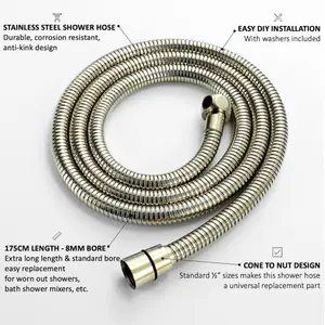 ENKI Standard English Gold Flexi Stainless Steel Shower Hose 1.75m