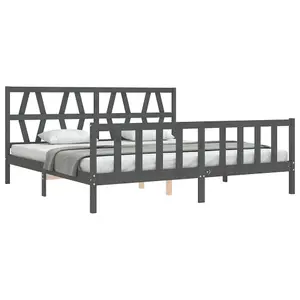 Berkfield Bed Frame with Headboard Grey 200x200 cm Solid Wood