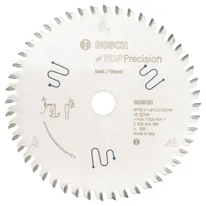 Bosch Professional Top Precision Circular Saw Blade for Wood - 165 x 20 x 1.8 mm, 48 Teeth