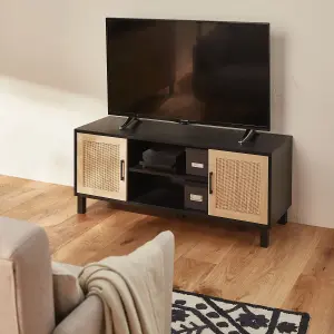 sweeek. 15cm TV stand rattan and cane effect Bianca Black 115x40x48 cm