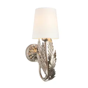 Damita Silver Leaf Ivory Cotton Shade Decorative Floral 1 Light Wall Light