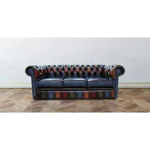 Chesterfield Handmade Patchwork 3 Seater Sofa Antique Real Leather In Classic Style