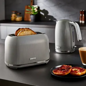 Geepas 2 Slice Bread Toaster & 1.7L Cordless Electric Kettle Combo Set 1750W Toastie Machine & 3000W Kettle, Grey