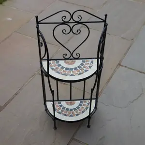 Home Source Sunflower Mosaic 2 Tier Garden Planter Metal Stand Black