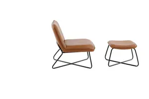 X Metal Frame Orange ,Lounge Chair with Footstool, Brown PU