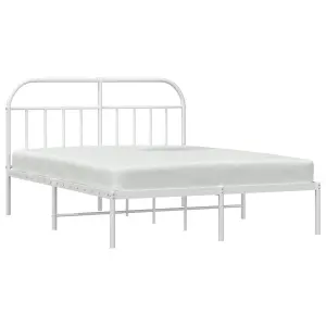 Berkfield Metal Bed Frame with Headboard White 150x200 cm