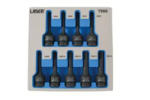 Laser Tools 7806 9pc Ribe Impact Bit Set 1/2" Drive