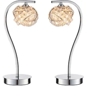 2 PACK Touch On/Off Table Lamp Chrome & Crystal Glass Knott Pretty Bedside Light