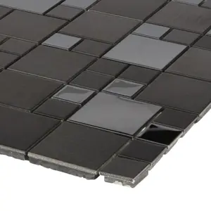 Tourino Black Gloss & matt Stainless steel Mosaic tile, (L)300mm (W)300mm