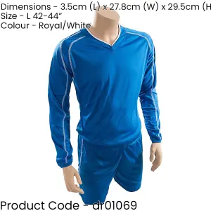 L ADULT Long Sleeve Marseille Shirt & Short Set - BLUE/WHITE 42-44" Football Kit