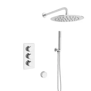 Flora Round 3 Way Concealed Thermostatic Shower Mixer Valve,Head, Handset, Bath Filler set Chrome