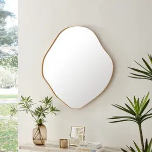 Loscalzo Pebble Metal Framed Wall Mirror - Organic Shape Hallway Mirror Gold