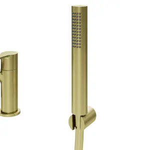 GoodHome Akita Satin Brass effect Deck-mounted Bath mixer tap with shower kit