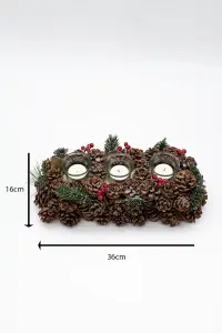 Christmas Candle Holder Tea Light Glass Votive Pine Cone Home Decor Berries Xmas