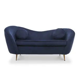 2 Seater Loveseat Small Sofa in Velvet Navy Blue Fabric