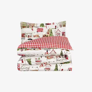 Smart Living Luxury Super Soft Reversible Christmas Town House Duvet Cover with Pillowcase