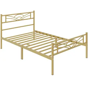 Yaheetech Antique Gold 3ft Single Metal Bed Frame with Cloud-inspired Design Headboard and Footboard