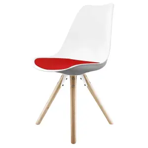 Soho White & Red Plastic Dining Chair with Pyramid Light Wood Legs