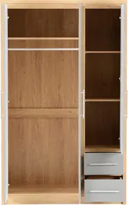 Seville 3 Door 2 Drawer Wardrobe in Oak and Grey Sheen Finish