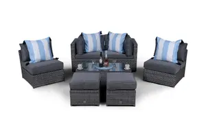 Amalfi 6 Seat Rattan Garden Sofa Set with Coffee Table and 2 Stools - Grey