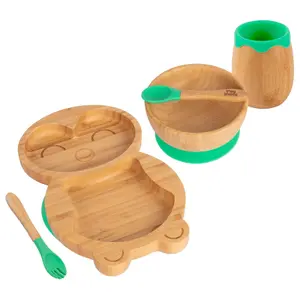 5pc Bamboo Penguin Baby Weaning Set - Green