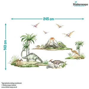 Watercolour Dinosaur Scene Wall Stickers