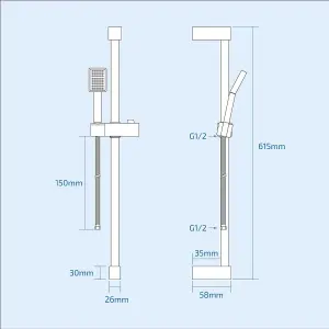 Nes Home Erona Thermostatic Slider Rail Bar Shower Mixer Valve + Slider Rail Kit with Easy Fit