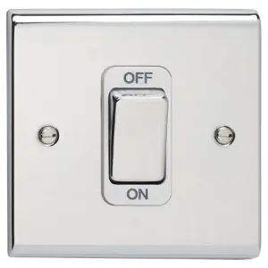 Deta SD130CHW Slimline Décor Double Pole Switch 50A DP 1 Gang (Polished Chrome / White Insert)