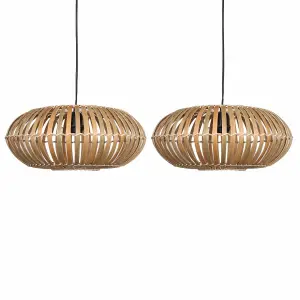 First Choice Lighting Set of 2 Loren Bamboo Natural Pendant Lightshades