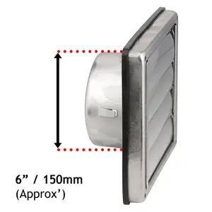 SPARES2GO Stainless Steel Square External Extractor Wall Vent Outlet with Gravity Flaps (6" / 150mm)