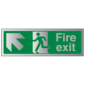 Fire Exit Arrow Up Left Safety Sign - Glow in the Dark 300x100mm (x3)