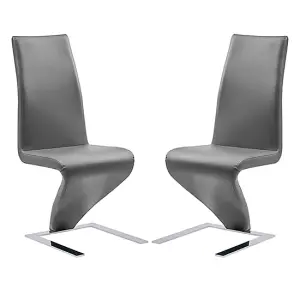 Demi Z Grey Faux Leather Dining Chairs With Chrome Feet In Pair