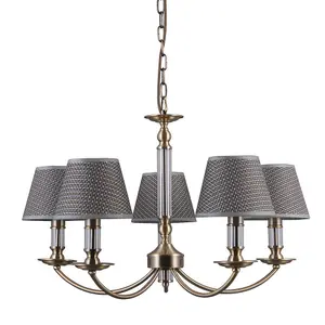 Luminosa Classic Hanging Pendant Antique Bronze 5 Light  with Grey Shade, E14