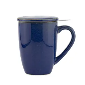 Scandi Home 400ml Bergen Navy Blue Reactive Glaze Ceramic Infuser Mug With Ceramic Lid