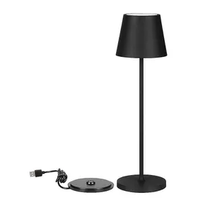 V-TAC Rechargeable Table Lamp Black Round LED USB Dimmable Light with Wireless Charging