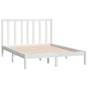 Berkfield Bed Frame White Solid Wood Pine 140x190 cm