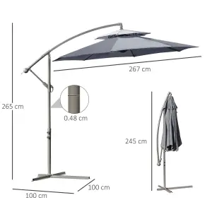 Outsunny 2.7m Cantilever Banana Parasol Outdoor Sun Shade Crank, Dark Grey