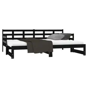 Berkfield Pull-out Day Bed Black Solid Wood Pine 2x(90x200) cm