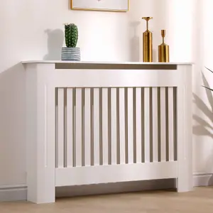 Oypla Medium White Wooden Slatted Grill Radiator Cover MDF Cabinet