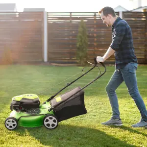 Dellonda Hand Propelled Petrol Lawnmower Grass Cutter, 132cc 16"/40cm 4-Stroke